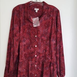 LOGO by Lori Goldstein Women's 1X  Burgundy Button-Down Shirt